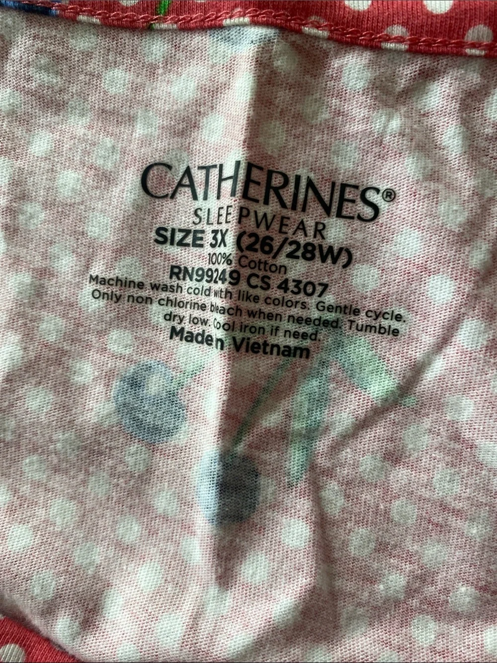 Catherines Pink & White Polka Dot / Cherry Sleepwear Set 3X Pajama Loungewear